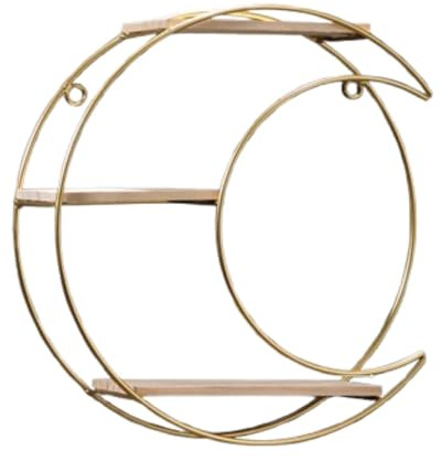 MagiDeal Wandregal, schwebendes Regal, 3-lagig, zur Wandmontage, multifunktional, für kleine Pflanzen, dekorative goldene Farbe, platzsparend, Mond