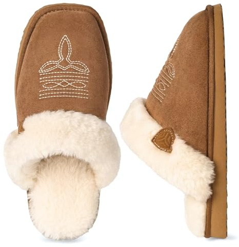 LBF Western Slippers for Women Fuzzy Cowboy Boot Slippers Indoor Outdoor