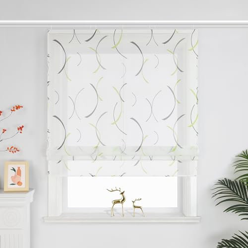 Joyswahl Raffrollo mit Klettband Lichtdurchlässig Raffgardinen Wohnzimmer Fenster Vorhänge raffrollos für Fenster mit Klettschiene Modern HxB 140 x 60 cm Grün 1 Stück
