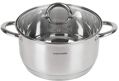 Edelstahl Kochtopf 24cm mit Glasdeckel Topf Suppentopf Universaltopf Induktion 5L