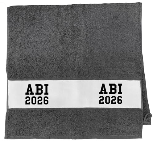 Huuraa Handtuch ABI 2026 Abitur Geschenk | 50x100cm Graphite Baumwolle Handtuch Geschenkidee Graues Gästehandtuch mit Motiv Gästetuch Weich und Saugstark