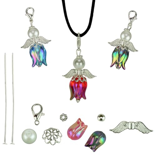 Chiaras's Engelshop 10x Bastelset Schutzengel Anhänger Blume Blüte Perlenengel Perlenanhänger Engel Hochzeit Taufe