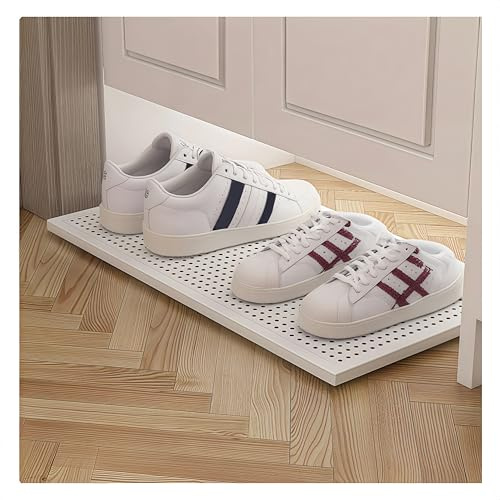 NCEDN Metal Sliding Shoe Tray – 2 Carbon Steel Boards with Wheels, Under Rack Shoe Organizer & Entryway Storage, White