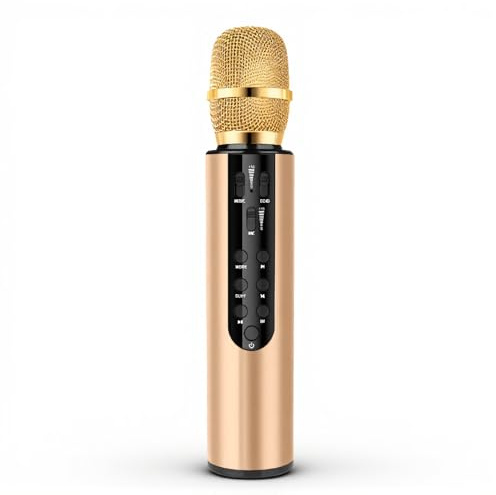 YUEHISY Micrófono de Karaoke de Bluetooth Inalámbrico, Micrófono Portátil de Altavoz para la Fiesta para la Fiesta de Cumpleaños Regalos para Niños Adultos (Gold)