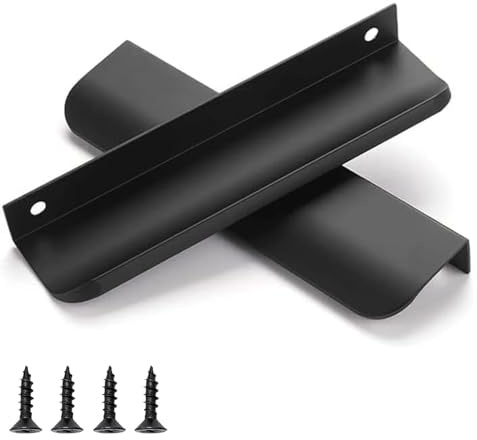 QZKJQDD 2 Pack Black Kitchen Cupboard Handles Finger Edge Pulls for Cabinets and Drawers, 250mm Wardrobe Door Handles Modern Aluminum, Matte Black