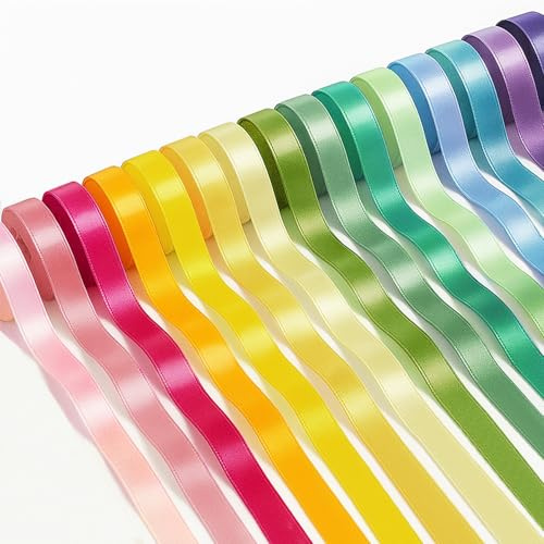 Sensylectra Satinband Bänder, 15 Farben 10mmX24M Geschenkband,Satinband für Geschenkverpackungen,Bastelarbeiten,Schleifen, Hochzeitsdekoration