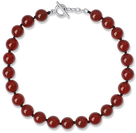 GAVU Collana da Donna Statement con Pietre Dure Annodate a Mano, Collana Pietre Naturali Donna con Chiusura OT, Corniola Rossa, Onice Nero