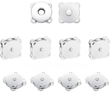 OUDQFCJ 10 Pièces Bouton Pression Aimanté Fermoir Magnétique Prune Bouton Magnétique à Coudre pour Couture Bricolage Vêtements Sacs Portefeuilles (18mm) (Argenté)