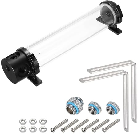 sourcing map Wasserkühlungstank, G1/4-Gewinde, 50 mm x 240 mm, Zylinderwärmetauscher, Wasserkühlung, Reservoir, Kühler-Set, 1-in-3-Ausgang, für PC, Computer, CPU
