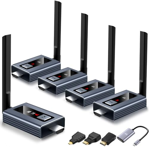 ANQIPUTECH Wireless HDMI Transmitter and 4 Receivers,Extender Kit Plug and Play,Up to 6RXs,165FT,LED Display,Metal Housing,2.4/5GHz Wirelessly Expansion from Laptop or Camera to Multiple TVs,Projector