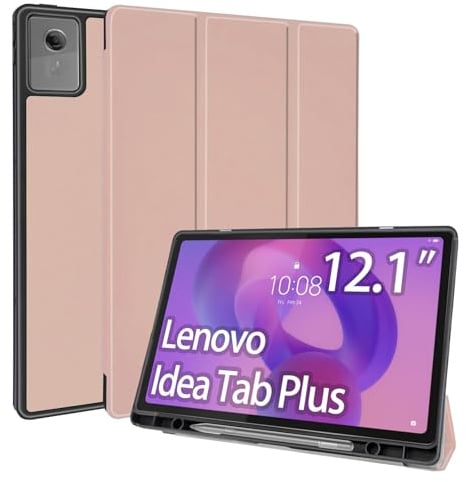 Idudao Custodia per Lenovo Idea Tab Plus 12.1 2025, Morbida Cover TPU con Portapenne, Tablet Pieghevole Tre Pieghe, Modello TB361, Auto Wake/Sleep, Rosa