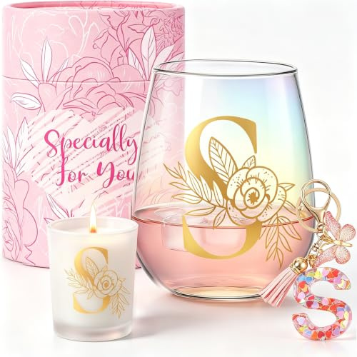 Personalised Gifts for Women Customised Gift Initials Stemless Wine Glass Valentine's Day,Christmas,Birthday Gifts for Women Personalised Monogrammed Glass Mug for Friend,Mum,Colleagues,Sister,Teacher