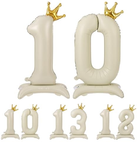 APXEL Bianco Sporco Corona in Piedi Foil Palloncini, Numeri 10 40 (101cm), Gonfiabili Elio O Aria, Gigant Numero, Granda Palloncino per Anniversario, Decorazione Feste Di Compleanno