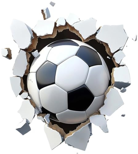 Aupawdy 3D Wandtattoo Fußball,Durchbruch Wandaufkleber für Kinderzimmer Jungen,Wandtattoo Junge Teenager, wandtattoo Fussball Deko für Schlafzimmer Deko Geschenk (A Stil, 60×60CM)