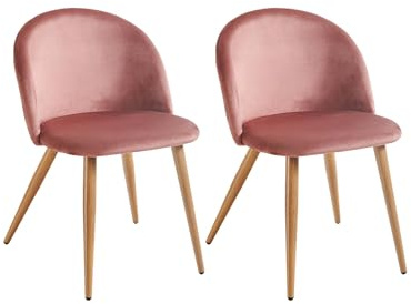 Xinyvee Chaise Salle a Manger Lot de 2 Velours Rose Fauteuil Scandinave Moderne avec Dossier Losange Chaise de Cuisine Confortable Pieds Aspect Chêne pour Salon Coiffeuse