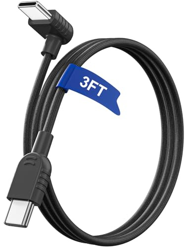 90 Degree USB C Cable 3FT Right Angle 60W Fast Charging Dual Type C Braided Charger Cord for Samsung Galaxy S26 Ultra, for iPhone 16/17, for Mac mini M4, for iPad, for Gaming Controllers, Black