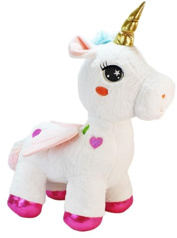 BEMIRO XXL Einhorn Kuscheltier – ca. 90 cm – großes Plüschtier mit goldenem Horn und Glitzerherzen – Farben Rosa oder Weiß wählbar
