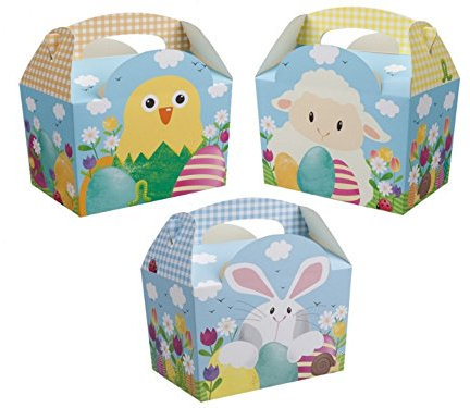 MustBeBonkers 10 Easter Parade Egg Hunt Bunny Chick Carry Meal Bag Boxes - Kids Party Food Box