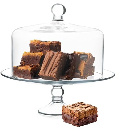 Libbey Selene Glass Cake Stand with Dome Lid, Elegant Curved Footed, Covered Cake Stand, Versatile Serving Dish for Variety of Desserts and More