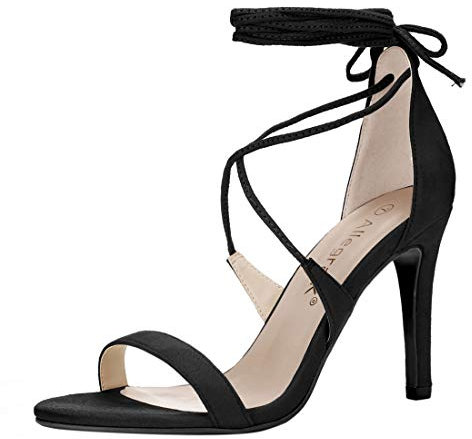 Allegra K Sandalias con Cordones De Tacón Alto De Estilete Abierto De Mujer Negro 37.5