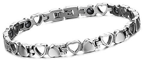 Cupimatch Magnetisches Edelstahl Armband Damen: Anti-Müdigkeit Magnetarmband Elegant 6 mm Breite Herzförmige Glieder Magnettherapie Armreif Gesundheitsarmband Geschenk für Frauen Mama, silber