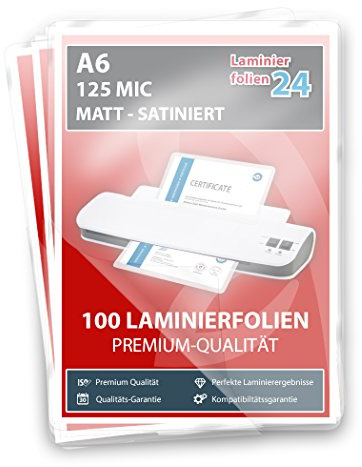XLam Laminierfolien A6-2 x 125 Mic - matt- 100 Stück - PREMIUMQUALITÄT FÜR PERFEKTE LAMINIERERGEBNISSE