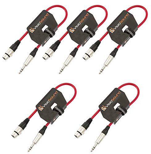 VisioSound 5 x Female XLR to 6.35mm Stereo TRS Jack Lead/Balanced Signal/Audio Patch Cable (Red, 0.5m, Pack of 5)
