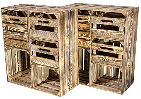 Kontorei 2 geflammter Hochschrank mit 3 Schubladen 77cm x 68cm 35cm 2er Set Schrank Kommode Obstkiste Flur