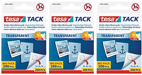 teas 59401 Doppelseitige Klebepads TACK, große Packung mit 200 Pads (3, 1 Pack)