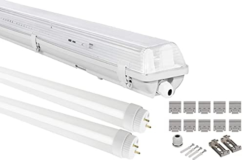 G13 LED Feuchtraumleuchte 2x T8 LED, 36W 3600LM 120cm, IP65 LED Feuchtraumwanneneuchte, LED Wannenleuchte Leuchtstofflampe, Neutralweiss CRI80 (1xNW)