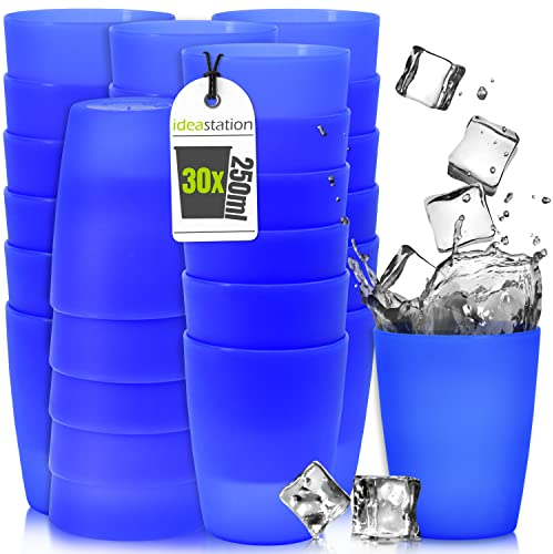 idea-station NEO Plastikbecher 30 x 250 ml - blau - bruchsichere Trinkbecher Kinder - wiederverwendbare Becher aus Plastik - perfekt für Party, Outdoor, Camping