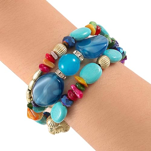 Bohend Boho Capas Turquesa Pulseras perlas Elástico Cadena de manos Bohemia Madera Cristal Pulsera Joyería Para Mujeres Y Chicas