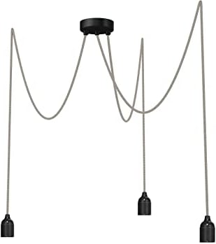 Relight Pendelleuchte 3-flammig Kraken (höhenverstellbar), E27 Lampenfassungen aus Bakelit, 3x 3 Meter Textilkabel Leinen-Braun Zick Zack