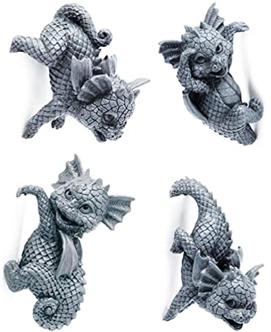 4 Stück 3D Garten Drachen Statuen Dinosaurier Skulptur Figurine Blumentopf Anhänger Handgefertigter Blumentopf Anhänger für Zuhause Outdoor Rasen Hof Harz Ornamente Dekoration