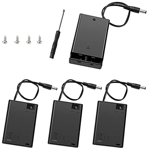 4 PCS 3 AA Battery Holder with DC Plug, KUOQIY 3X 1.5V 4.5V AA Battery Holder Case with ON/Off Switch & Cover, with Screwdriver & Screw