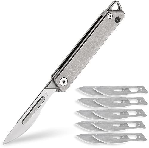 KeyUnity Coltello tascabile Flipper in titanio KK02, coltello pieghevole con portachiavi ad apertura rapida con lame sostituibili n. 24 per il trasporto quotidiano