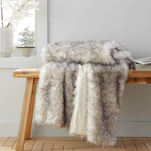 Catherine Lansfield Arctic Fox Cosy Faux Fur, 130x170 cm, Blanket Throw, Grey