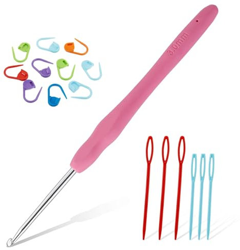 ENCHOL 3 mm Crochet Hook, Soft Handle Aluminum Crochet Hook, Ergonomic Knitting Crochet Needle for Beginners Handmade DIY Knitting Crochet