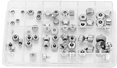 Uhrenkrone-Ersatz-Set, Edelstahl-Chronograph-Knopf, runder Kopf und flacher Kopf, Uhrenreparaturwerkzeug für Uhrmacher