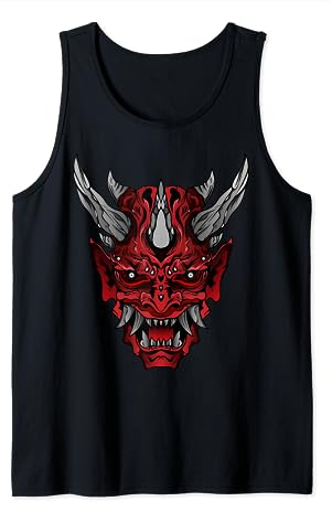 Japanese Culture Red Demon Hannya Mask Oni Tank Top