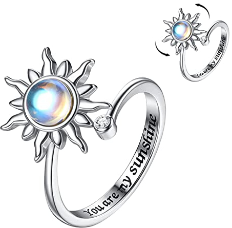 RIXERKOC Fidget Rings für Frauen Mädchen, Spinner Ring offen einstellbar Stress Relieving Ring, Sonnenblume Gänseblümchen Schmetterling Stern Mond Angst Relief Spinnerei Ringe