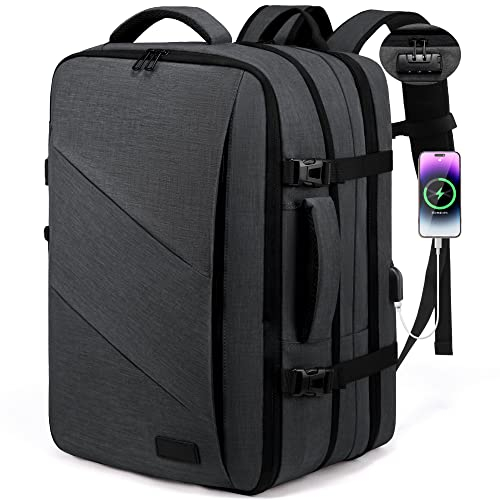 LOVEVOOK 40L Mochila De Viaje, Mochila Para Portátil 17 Pulgadas, Expandible Maleta De Cabina Mochila, Equipaje De Mano Impermeable Para Hombre Mujer, Grande Mochila De Negocios, Gris