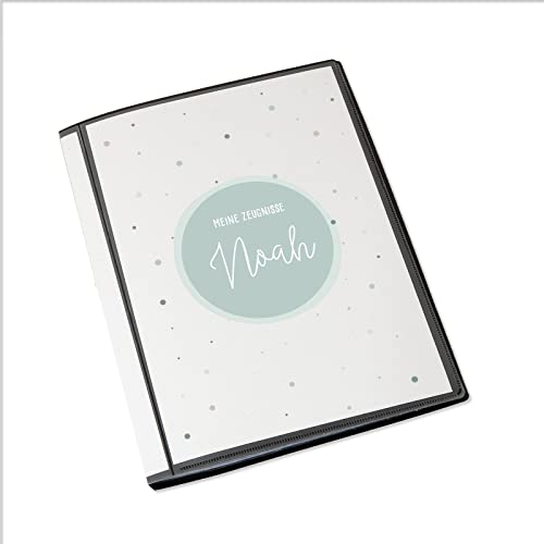 HeLLo mini Personalisierte Zeugnismappe Kinder - Personalisiertes Geschenk zur Einschulung - inkl. 20 Klarsichthüllen DIN A4 - Zeugnismappe Mädchen - Zeugnismappe Junge - hellomini (Grüne Punkte)