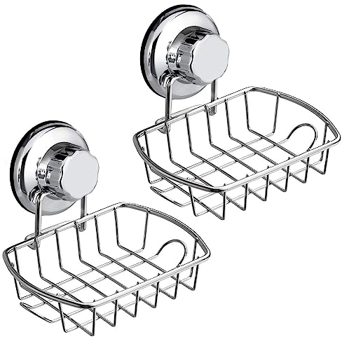 2 Stück Edelstahl-Seifenhalter, Vakuum-Saugnapf, Dusche, Seifenschale, Wandmontage, Seifenschale, Aufbewahrung mit Haken, für Dusche/Badezimmer/Badewanne/Küchenspüle, kein Bohren erforderlich