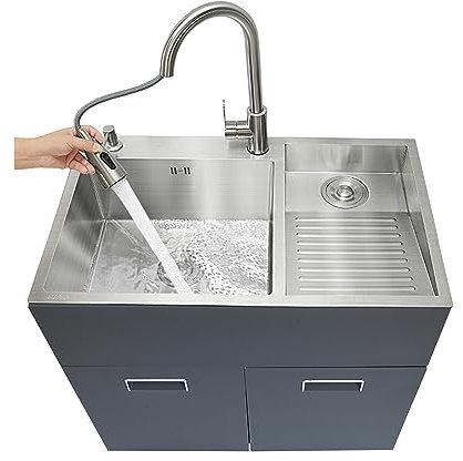 TRGCJGH Fregadero con mueble bajo lavabo, Lavadero independiente con lavabo, Lavabo para lavadero,Meuble de Salle de Bain Vasque(70x48cm/27.5x18.8in,Right washboard)