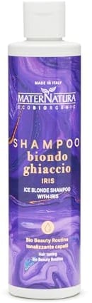 Maternatura, Tönendes Shampoo für eisblondes Haar mit Iris, neutralisiert goldene und gelbe Reflexe, Bio Beauty Routine für getöntes Haar, Made in Italy - 250 ml