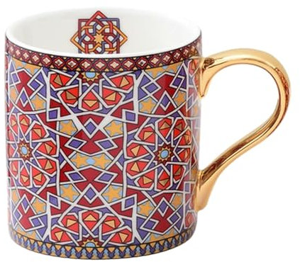 Tasse en céramique de style marocain 350 ml - Passe au micro-ondes - Peut être utilisée pour le thé, le café et le lait - Poignée dorée de style L