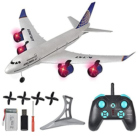 SSBHDM Avion RC 747 modèle Avion de Ligne télécommandé Quatre Moteurs Avion RC 2.4GHZ EPP Avion télécommandé résistant aux Chutes RC Drone Jouet pour débutants garçons Enfants Cadeaux
