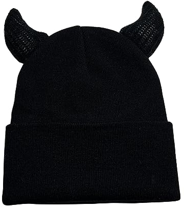 SELiLe Horn Teufel Hut Frauen Halloween Gestrickte Bunte Bild Requisiten Y2K-GIRL Hut Mit Gehäkelten Engel Horn Horn Headwear, Schwarz