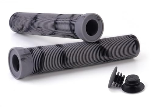 Scooter Grips Fahrradlenkergriffe mit Spundenden, flanschlose Lenkergriffe aus weichem Gummi, Mountainbike-Griffe, Griffe für Stunt-Scooter, MTB, BMX, Urban Bike, Dreirad, Rollstuhl Schwarzgrau